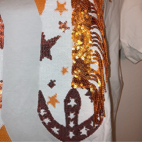 QUEEN OF SPARKLES Orange White Sequins Western Fringe Cowboy Boots Cowgirl Shirt - Picture 12 of 17